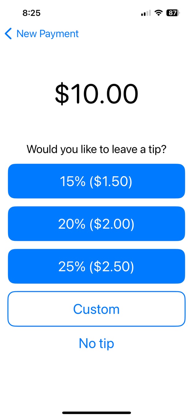 Accepting tips with Tap to Pay