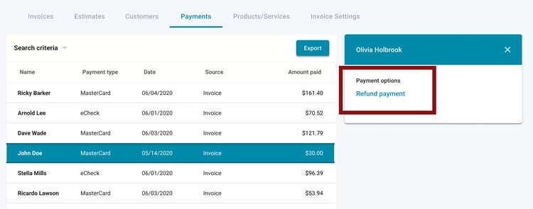 How to refund an invoice payment