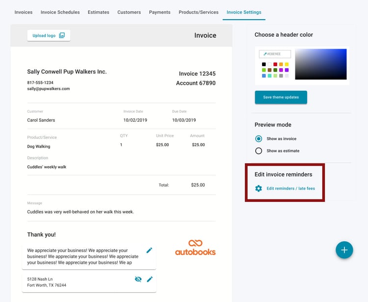 Automate payment reminder emails and late fees