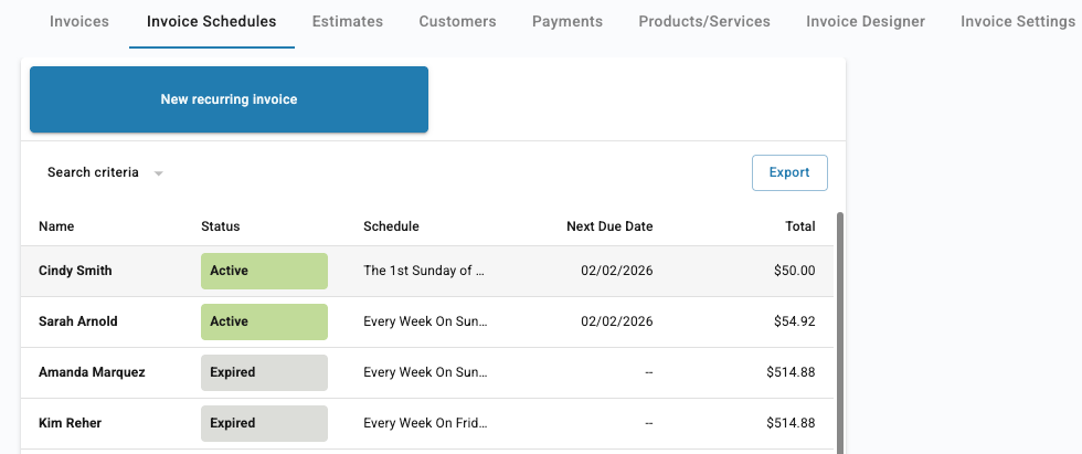 Create a Recurring Invoice