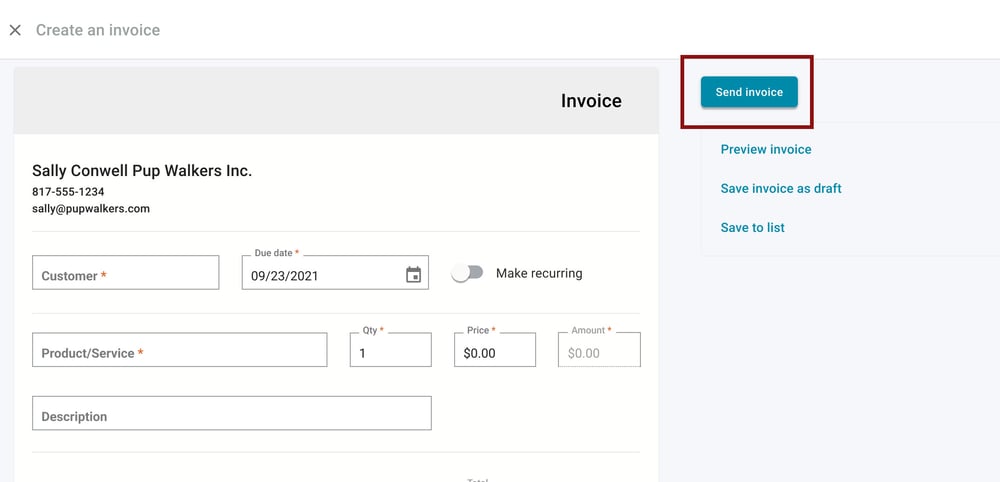 Create and send an invoice