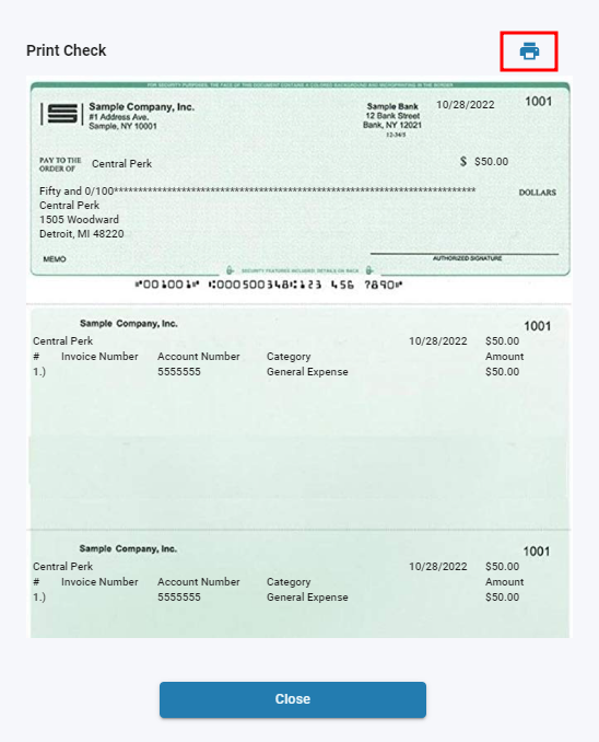 Create a business check through Autobooks